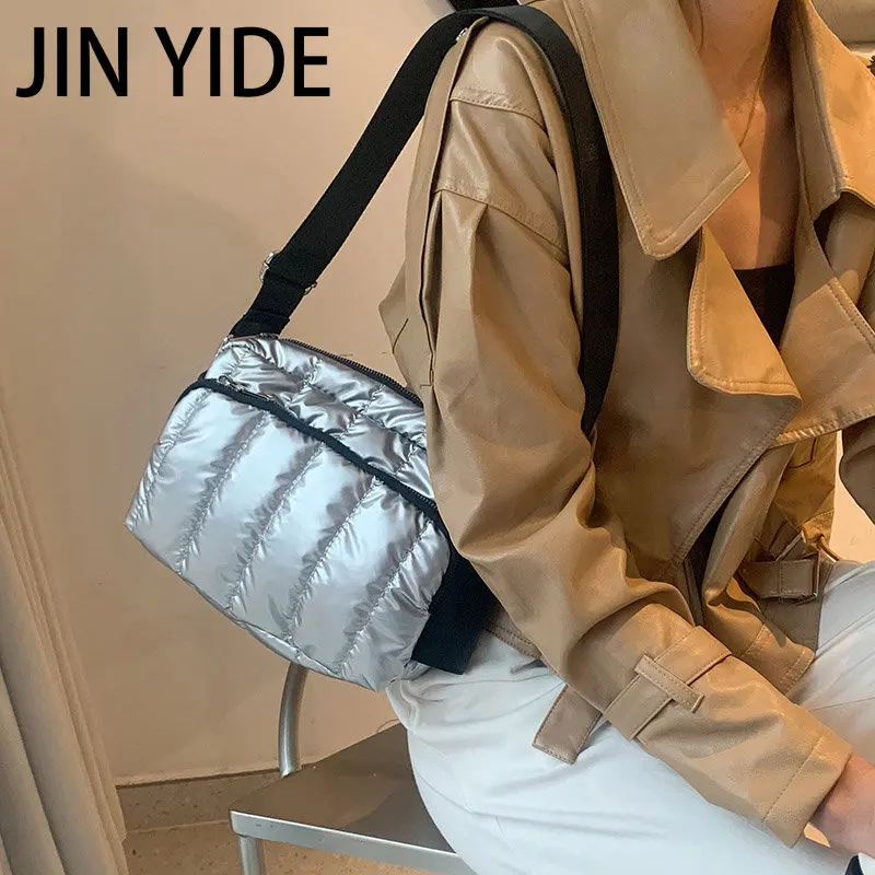 Luxury Space Cotton Shoulder Bags For Women 2023 Winter Crossbody Down Bag Designer Handbag Wide Shoulder Strap Messenger Pack