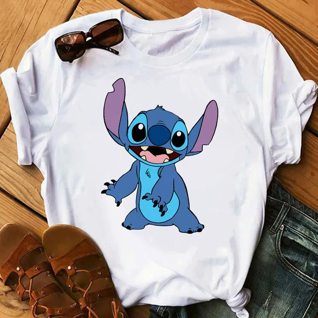 

Disney animation around Stitch printed short-sleeved round neck ladies T-shirt summer women's trend short-sleeved unisex models
