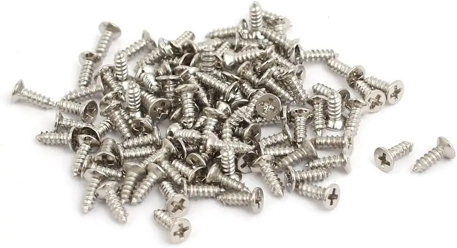 

M1.2x4mm Phillips Flat Head Machine Self Tapping Screw Bolt Silver Tone 100pcs