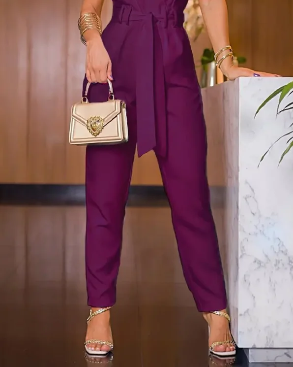Jumpsuits Women Elegant Sleeveless Sexy V-Neck Belted Jumpsuit Fashion Slim Playsuit Party Birthday Club Outfit Daily Streetwear