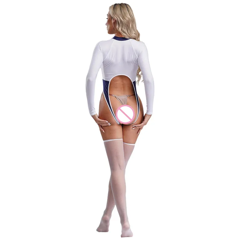 Женское боди с открытой попкой и прозрачными чулками комплект нижнего белья