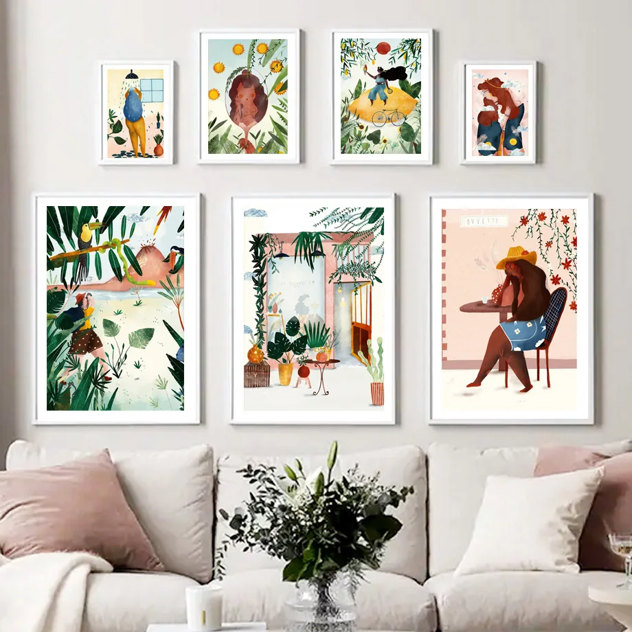 

Summer Girl A Little Nap Wild Flower Jungle Plants Wall Art Print Canvas Painting Nordic Poster Decor Pictures For Living Room|