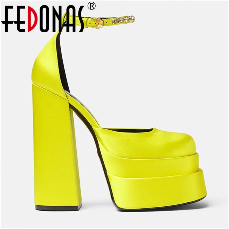 

Женские босоножки на платформе FEDONAS, черные туфли на толстых высоких каблуках, обувь под платье в стиле панк на лето 2019