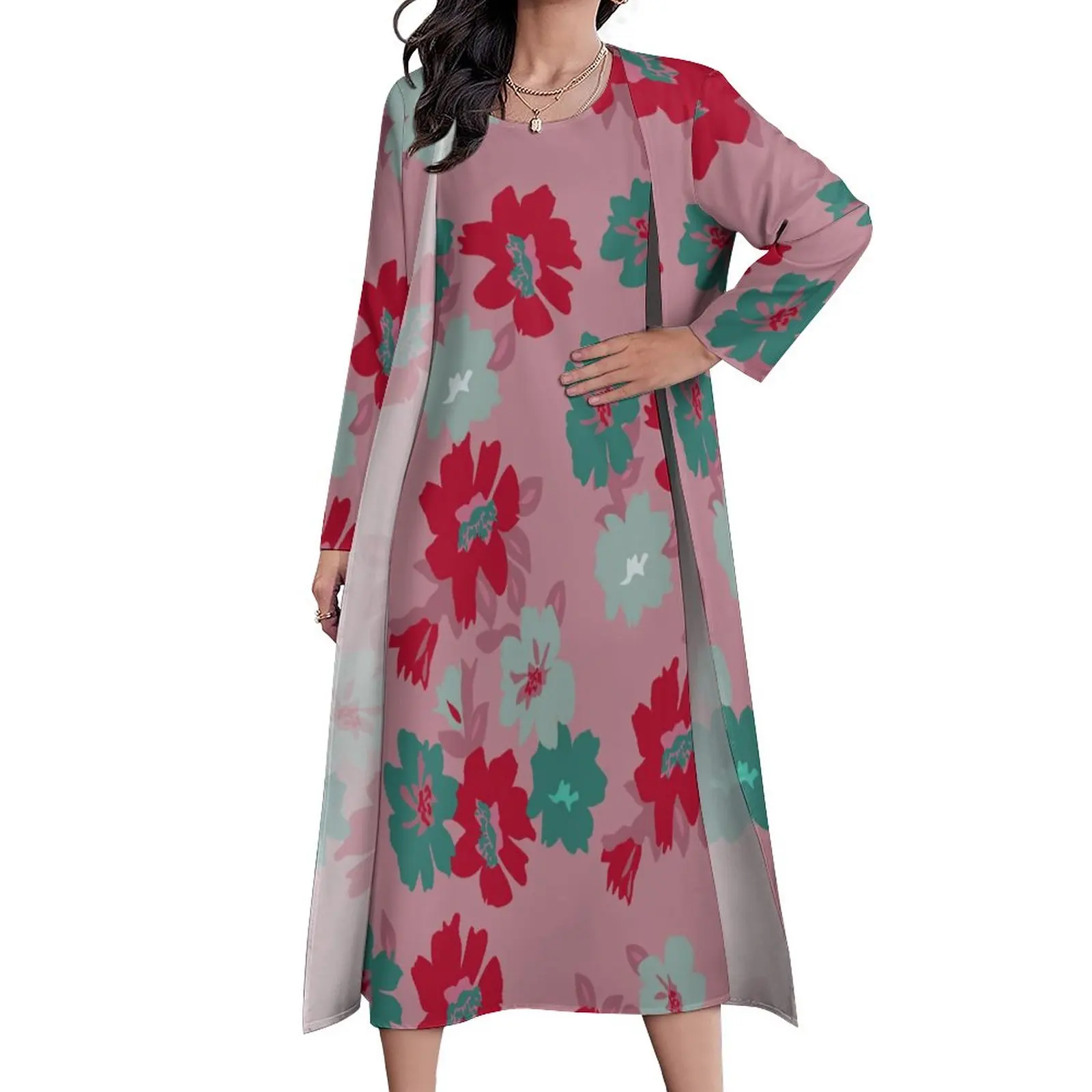 

Платье-макси с цветочным принтом, длинным рукавом, в богемном стиле