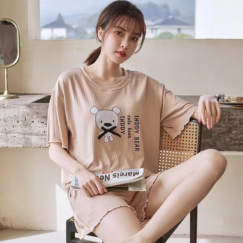 Женский пижамный комплект из модала с коротким рукавом красивая Молодежная