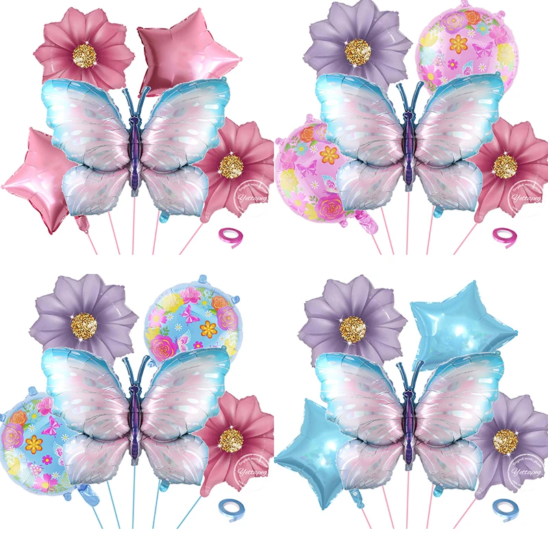 

Butterfly Balloons Pink Blue Sunflower Leaves Baby Shower Decorations Helium Ballon Birthday Party Wedding Globos Supplies