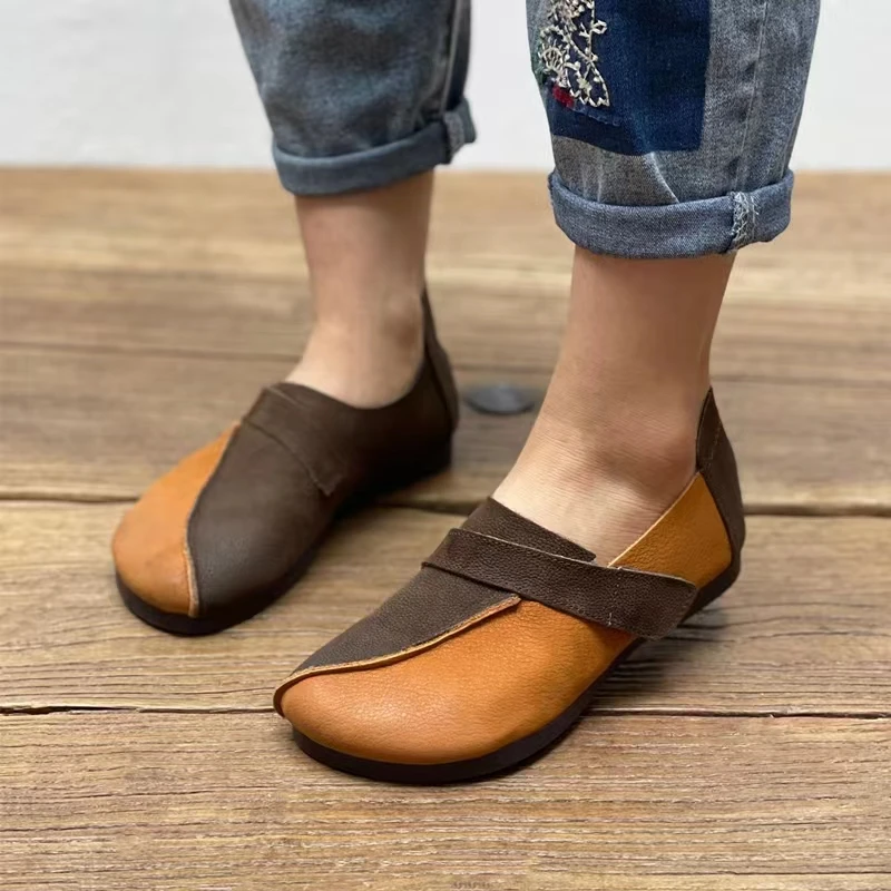 

Туфли женские в стиле ретро, лоферы, плоская подошва, круглый носок, ручная работа, Повседневная Удобная обувь, разноцветные, весна-осень 2022