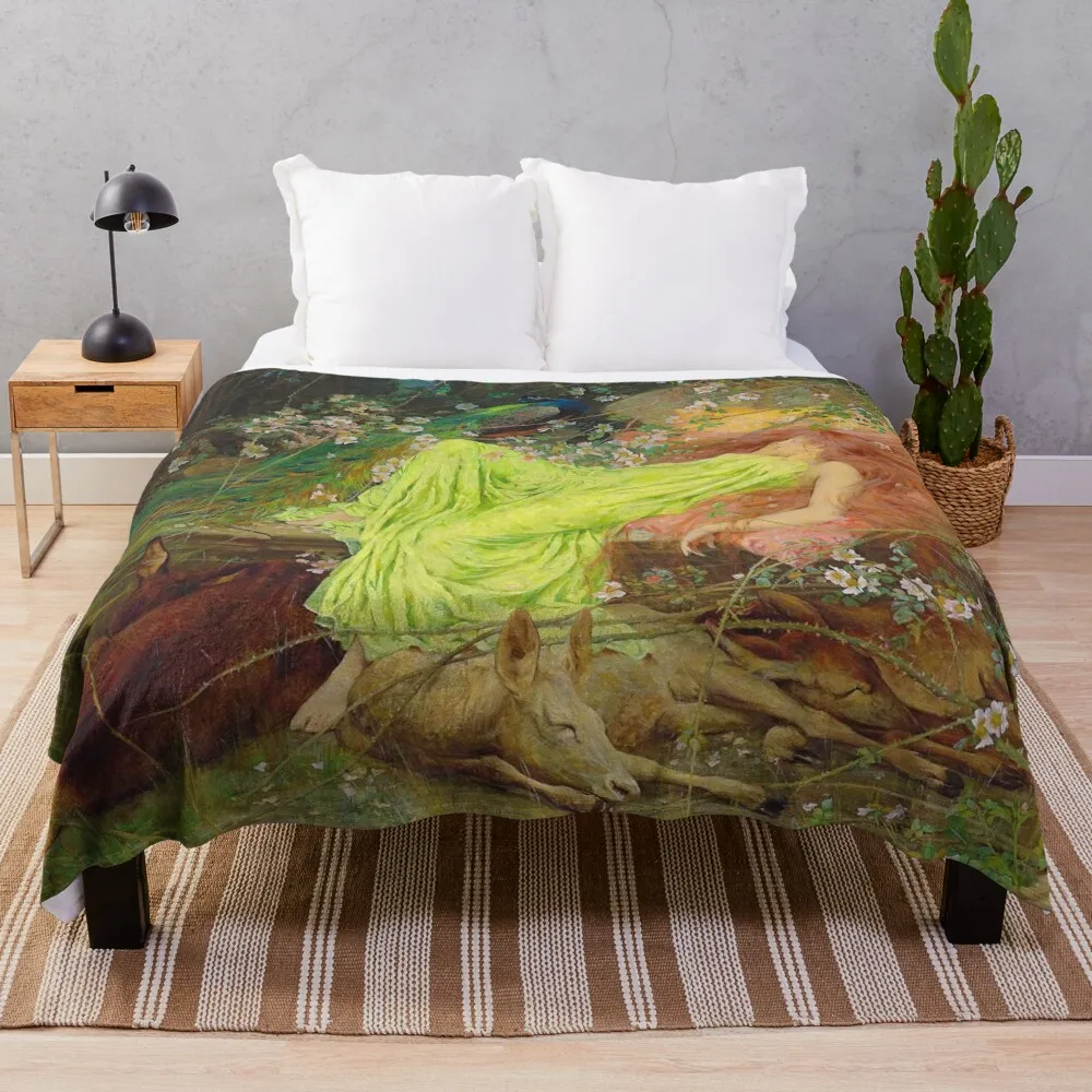 Ягнен лежить на Бродвейской сказке Все seemed to sleep hare timid young woman and lamb on the form mag Throw Blanket