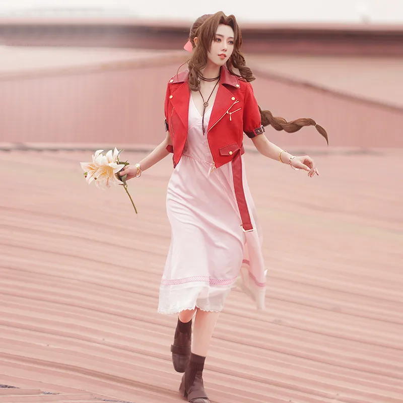 

Hot Game FFVII Aerith Gainsborough Anime Cosplay Costume Female Final Fantasy VII Fancy Dress Halloween Set For Women Carnival