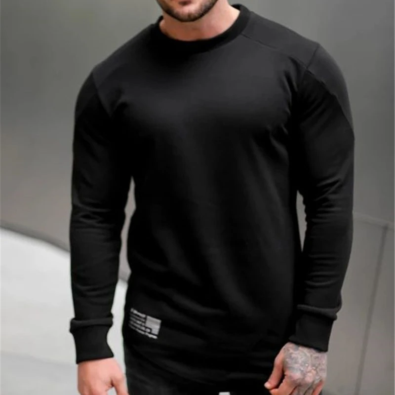 Sweatshirts Fitness T-shirt Mens Running Elastic Self-cultivation Training Clothes Sports Sweater Muscle Pullover 2022 New Trend