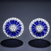 new silver needle fashion round blue color zircon stud earrings for womens wedding party jewelry feminine accessories