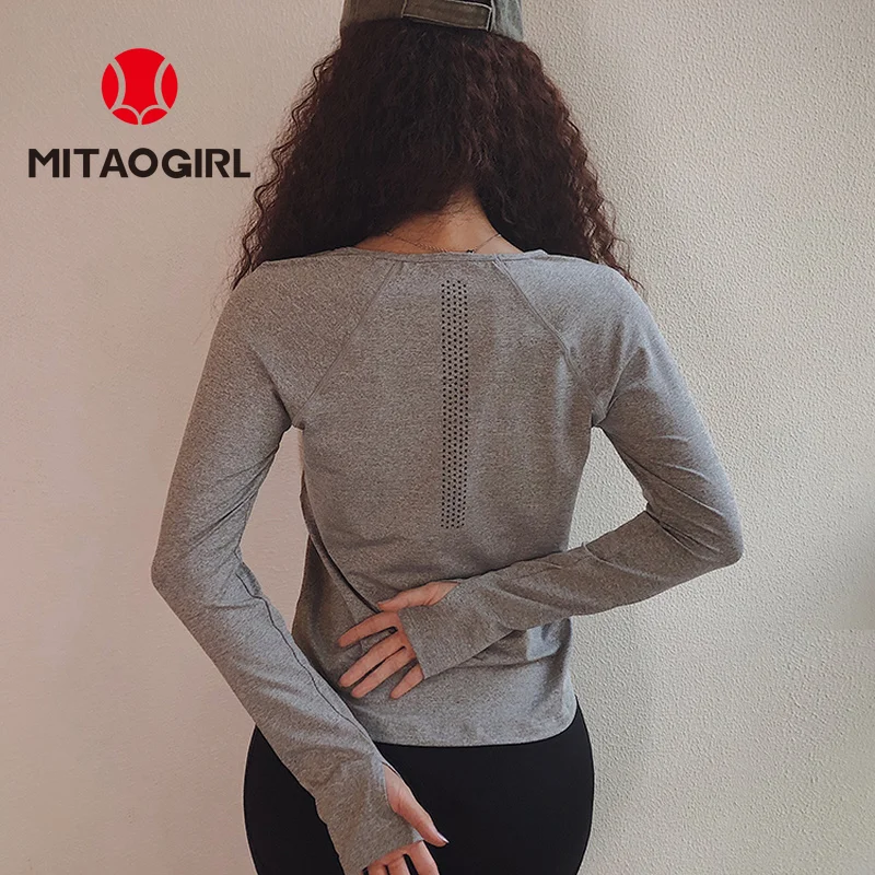 MITAOGIRL Gym Sports Top Women's Quick-drying T-shirt Long-sleeved Loose Pullover Running Training Yoga Clothes