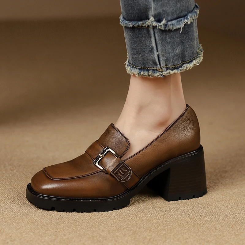 

Женские кожаные туфли-лодочки, лоферы из натуральной воловьей и свиной кожи, 22-25 см, весна-осень 2023