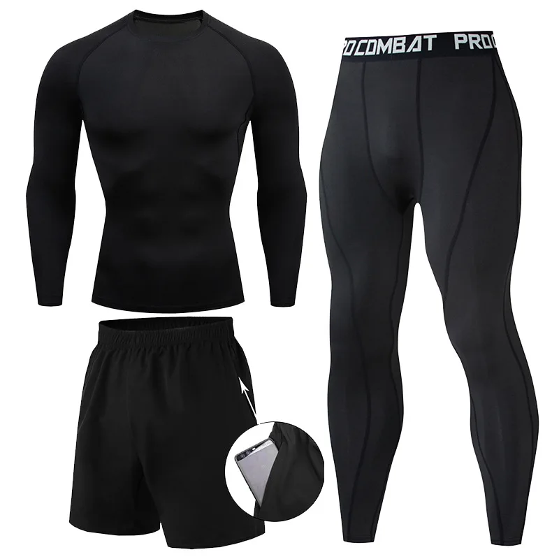 

Men's Suits Winter Thermal underwear Workout T-shirts Clothing Compression Tights Fitness T-shirt Suit Quick dry Tracksuit Male