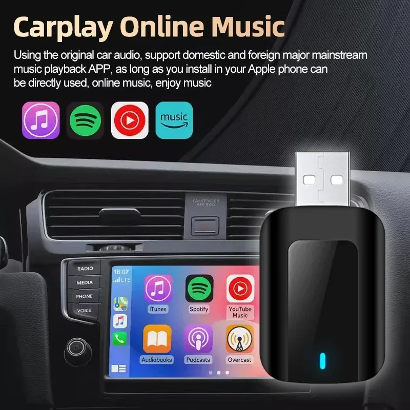 Универсальный адаптер MINI 2 в 1 проводный к беспроводному CarPlay Android Auto USB Bluetooth
