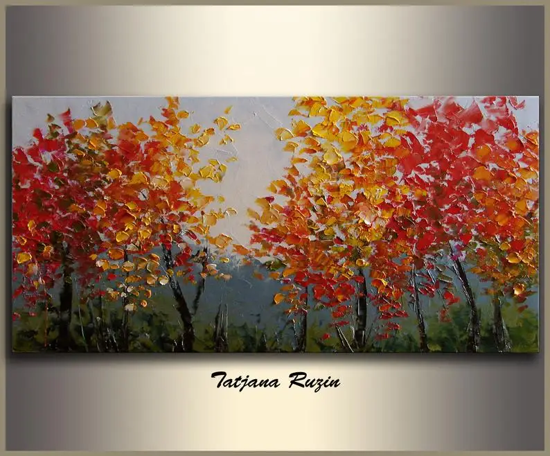 

Autumn,Oil Painting,Fall Forest Abstract Landscape Art ORIGINAL big Painting Impressionist palette knife Thanksgiving Gift Made