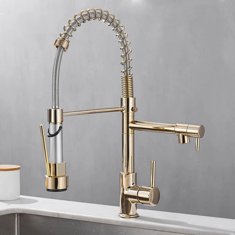 

ALL COPPER PULL-OUT KITCHEN FAUCET WITH DUAL OUTLET WATER-COOLED HOT WASH BASIN SINK SPRING FAUCET