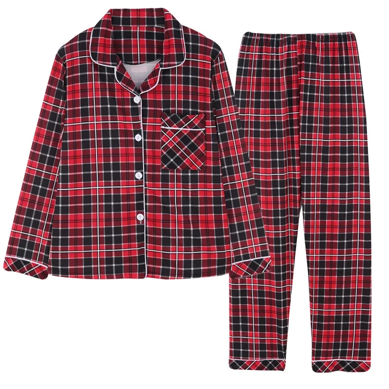 Women Pyjamas Set Spring/Autumn Ins Long-sleeved Lapel Nighty Ladies Plaid Shirt Pajamas Sleepwear Lounge Wear Home Clothes