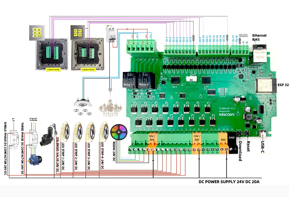 Фото Модуль реле Kincony ESP32 KC868-AP, плата диммера PWM ESP32 для светодиодных лент 12В/24В №2