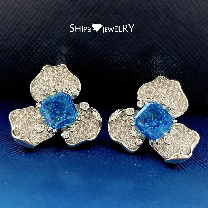 

Shipei 100% 925 пробы серебряные серьги-гвоздики с аквамарином