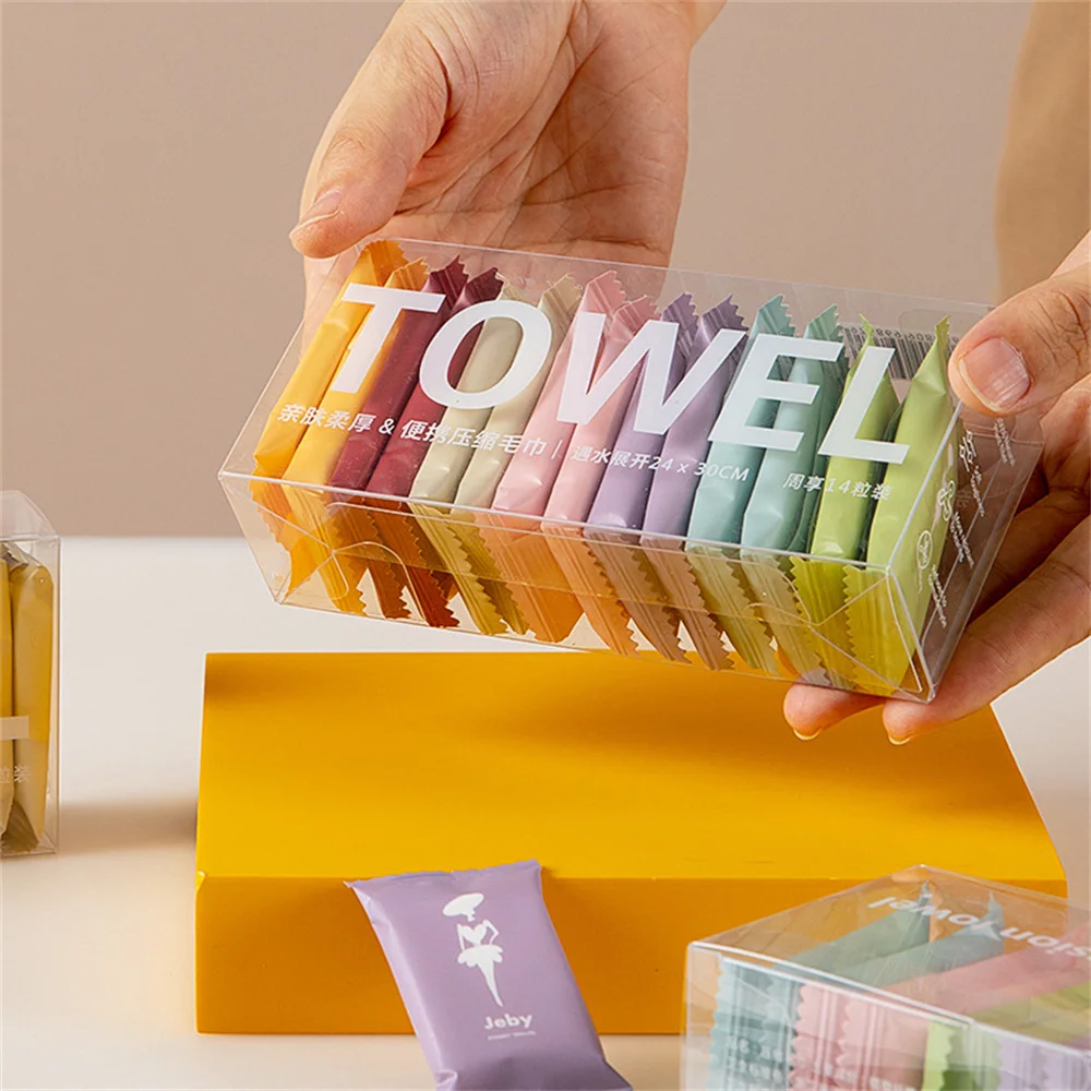 

7/14PCS Thickened Compressed Towel Disposable Face Wipe Compressed Towel Portable Cotton Washcloth Face Compressed Towel