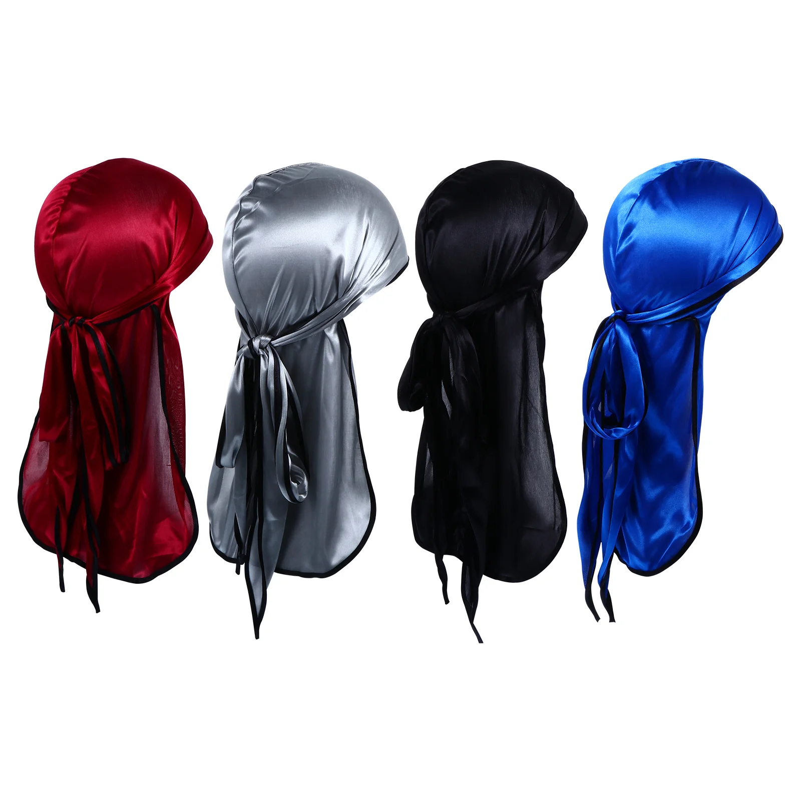

4 Pcs Long Tail Bao Beanie Polyester Pirate Cap Cloak Caps Silky Headwrap