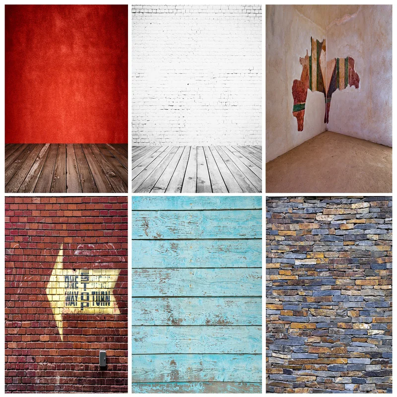 

Vinyl Custom Photo Backdrops Wood Board Brick Wall Vintage Photography Background For Studio Shoot Photocall 21902XZM-06