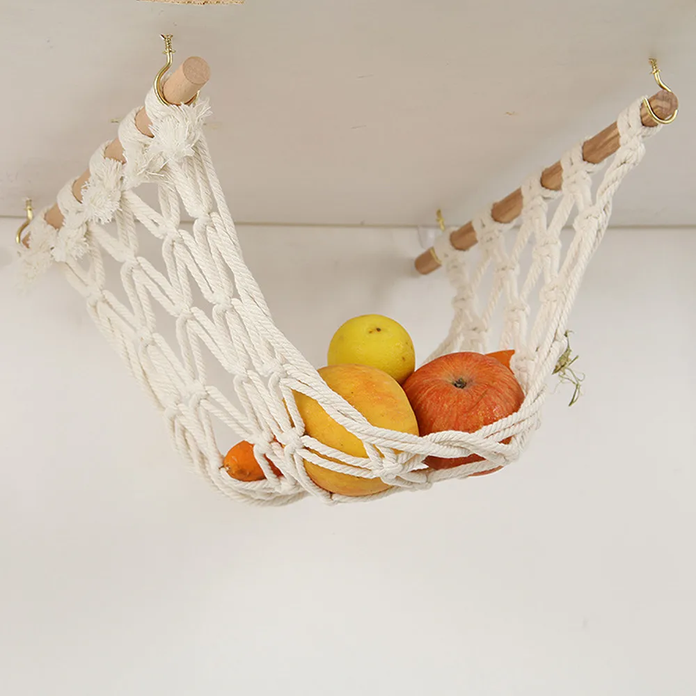 

Fruit And Vegetable Hanging Basket Fruit Hammock Under Cabinet Storage for Bananas Fruit Storage with Hooks for Kitchen Décor
