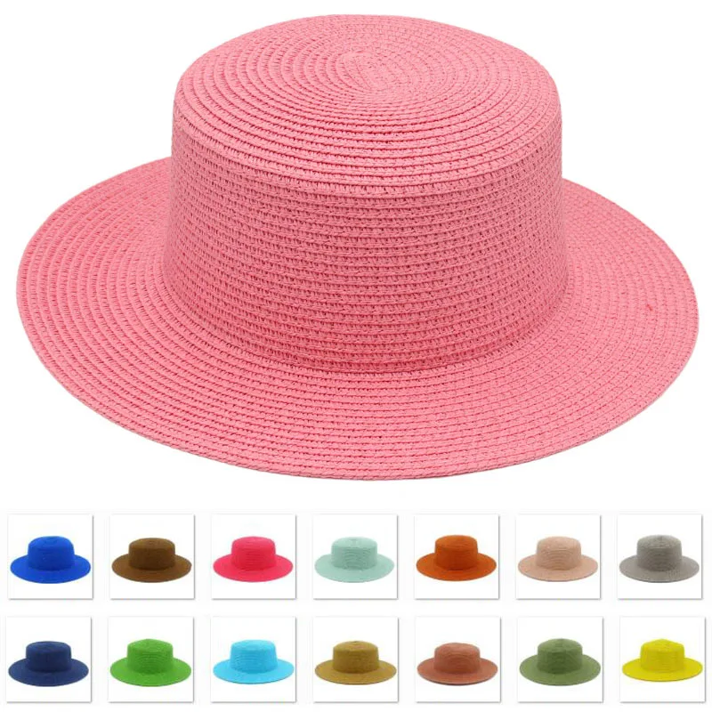 

Straw Fedora Hats Women Hat Candy colors Panama Caps Derby Trilby Hat Summer Sun Hats Lady Flat Top Cap Female Bowler