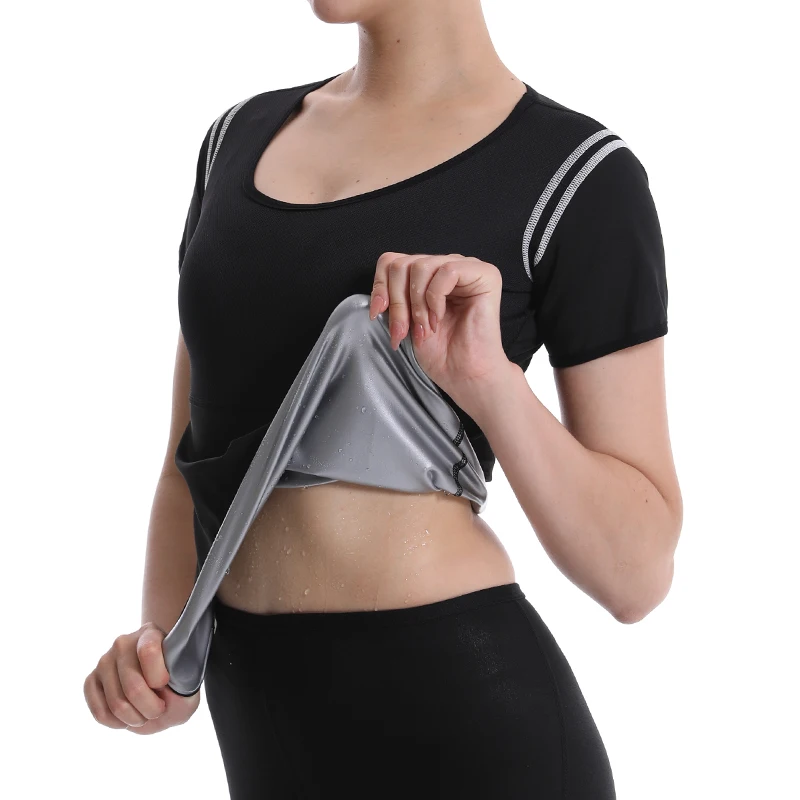

Women Body Shaper Sauna Suit Fitness Exercise Sauna Sweat Suit Short Sleeve Sauna Shirt Women Breathable Sauna Top Gym Shapewear