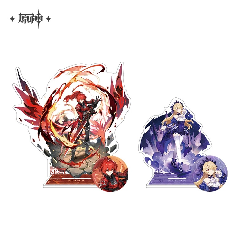 

Anime Cosplay Accessories Game Genshin Impact Red Night Diluc Acrylic Cartoon Stand Fishcl Metal Badge Halloween Statue Figure