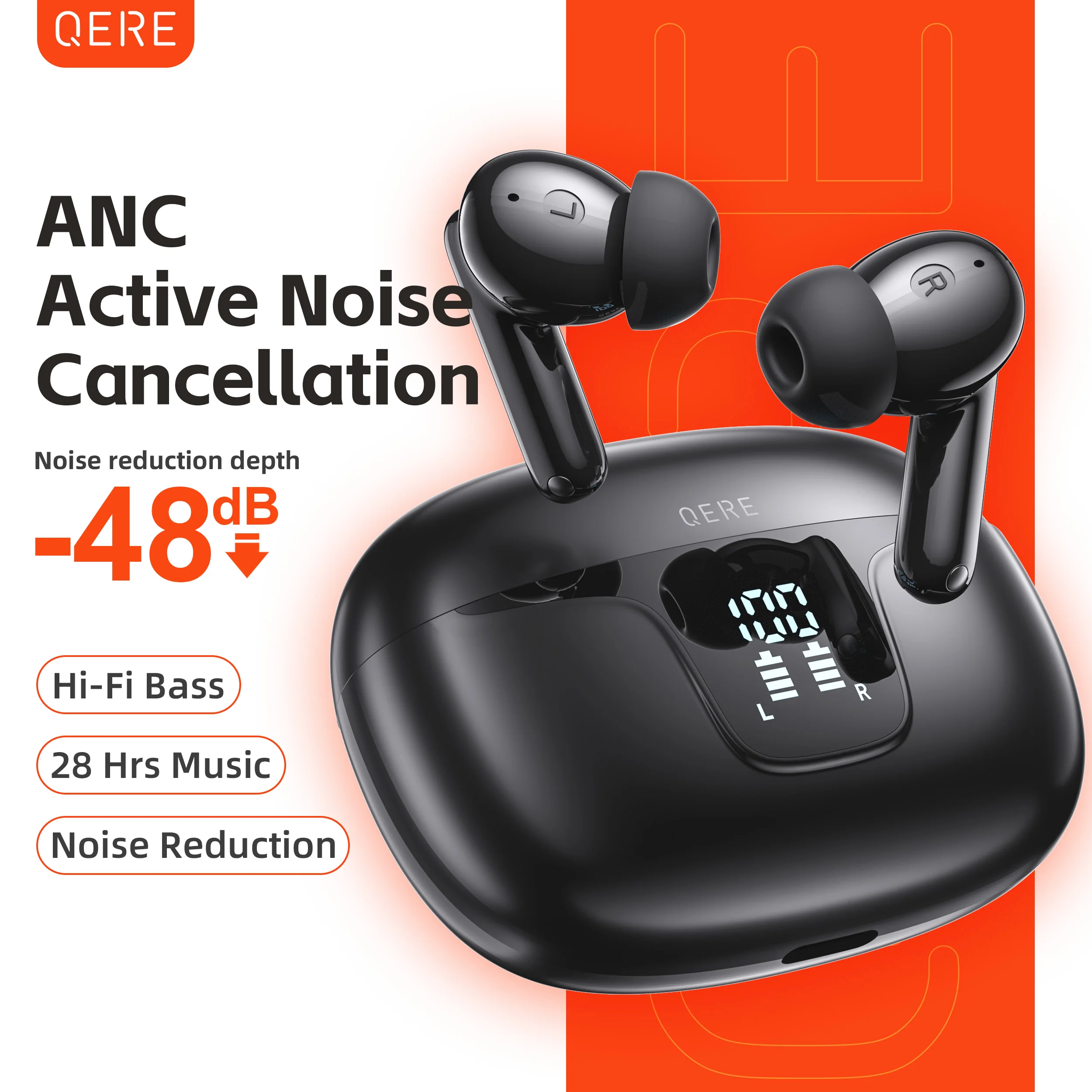 QERE Беспроводные наушники E60 TWS Bluetooth 5.3 HD Микрофон Hi-Fi Гарнитура с драйвером 13 мм