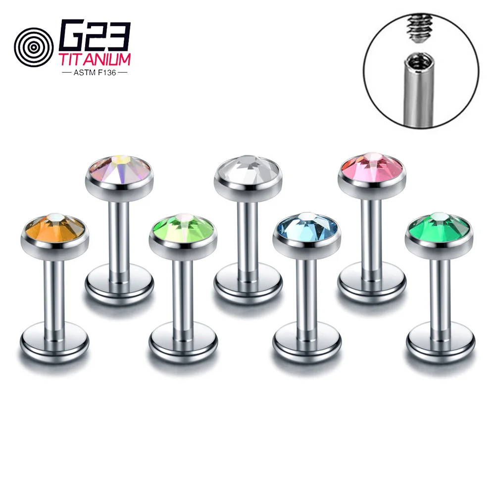 

G23 Titanium Internally Thread Labret Piercing CZ Gem Orelha Cartilage Tragus Nose Earing Lip Stud Piercing Helix Body Jewelry