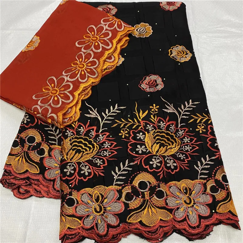 

5+2Yards Swiss Lace Fabric 2022 Latest Heavy Dubai Embroidery African Cotton Lace Fabric Popular Style For Woman Sew 1673