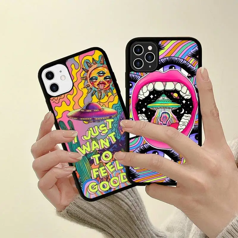 

Colourful Psychedelic Trippy Art Phone Case Silicone PC+TPU Case for iPhone 11 12 13 Pro Max 8 7 6 Plus X SE XR Hard Fundas