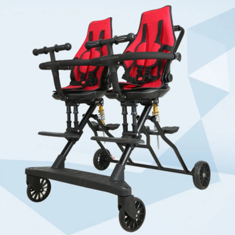 Double Stroller for Children Recumbent Twin Folding Shock Absorber Stroller Lightweight Carry Stroller for Second Child