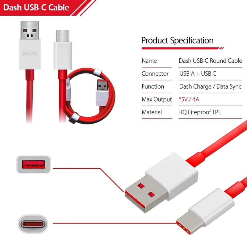 Оригинальный зарядный кабель USB Type-C для OnePlus 6/5T/5/3T/3 4A 0.35-2 м |
