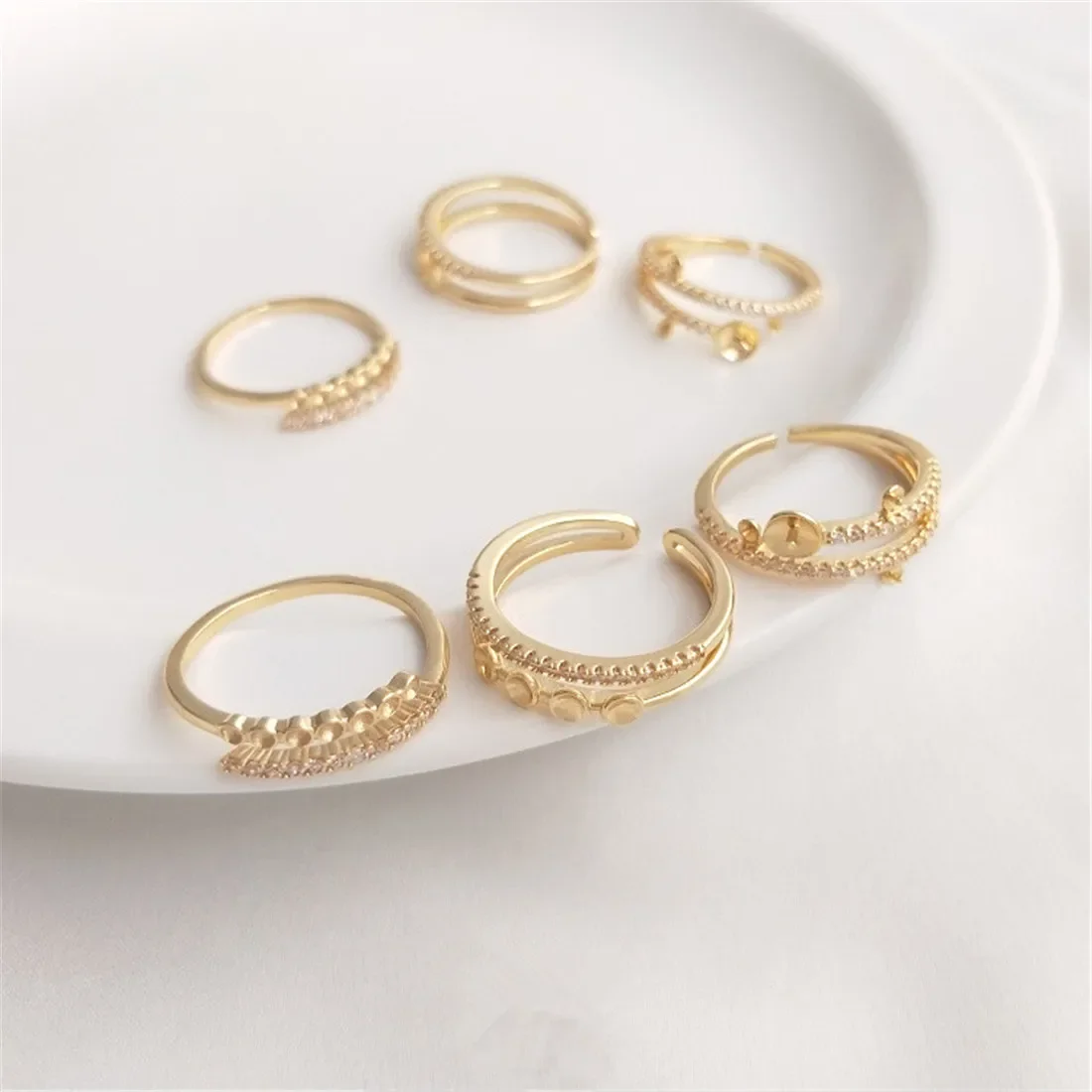 Жемчужная оправа 14-каратного золота микронабор из циркониевых бусин кольцо