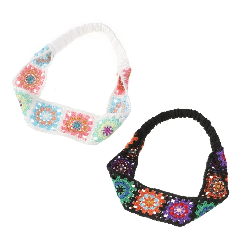 

Ethnic Style Women Hollow Flower Hairband Outdoor Camping Photo Crochet Hairband Spring Summer Headband for Travel