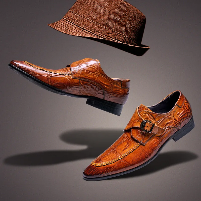 

2022 summer new leather shoes E fish pattern cowhide leather men's shoes British business formal dress plus size leather shoes