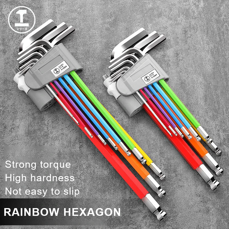 Allen Key Set Garden Home Screwdriver 9 Pieces Universal Hex Key 6 Angle Six Lens Color Hand Tools