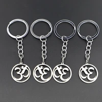 1pc stainless steel aum keychain pendants shape key ring pattern round hollow necklace fashion new jewelry making charms collier