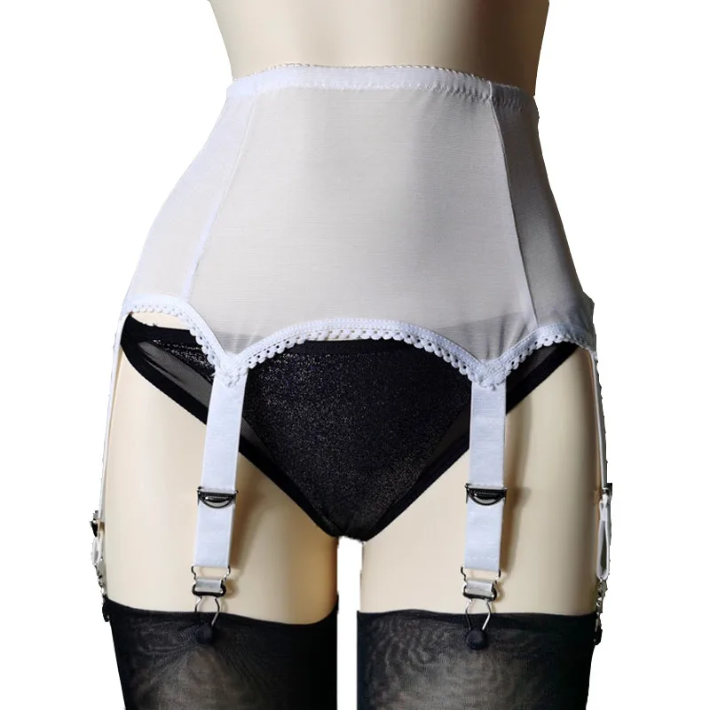 Black Sexy Mesh Garter Belt Transparent White Suspender Belt with 6 Straps Metal Clip for Men Women Stockings Lingerie