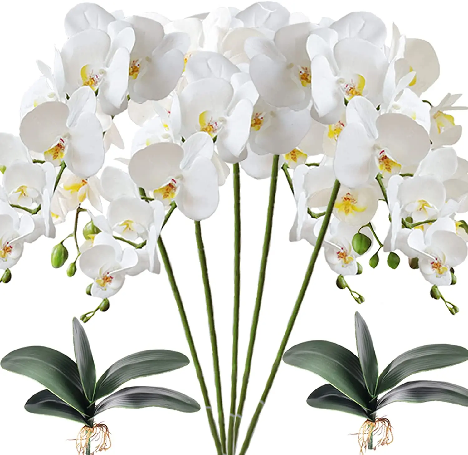 

Искусственные цветы фаленопсиса и пряди листьев, стебель растений для домашнего свадебного декора, 5 шт.