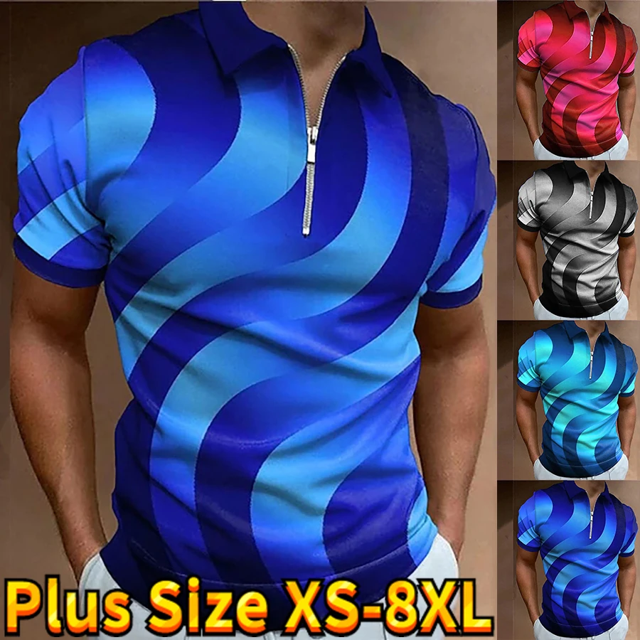 

2023 Lapel Top Summer Zip Short-sleeved Polo Shirt Fashion Street Style Series T-shirt Men's Casual 3D Digital Printing T-shirt