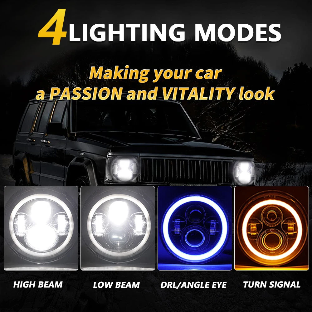JONCELY 7-дюймовый круглый дневный Halo Angel Eyes Jeep Wrangler мотоциклетные универсальные
