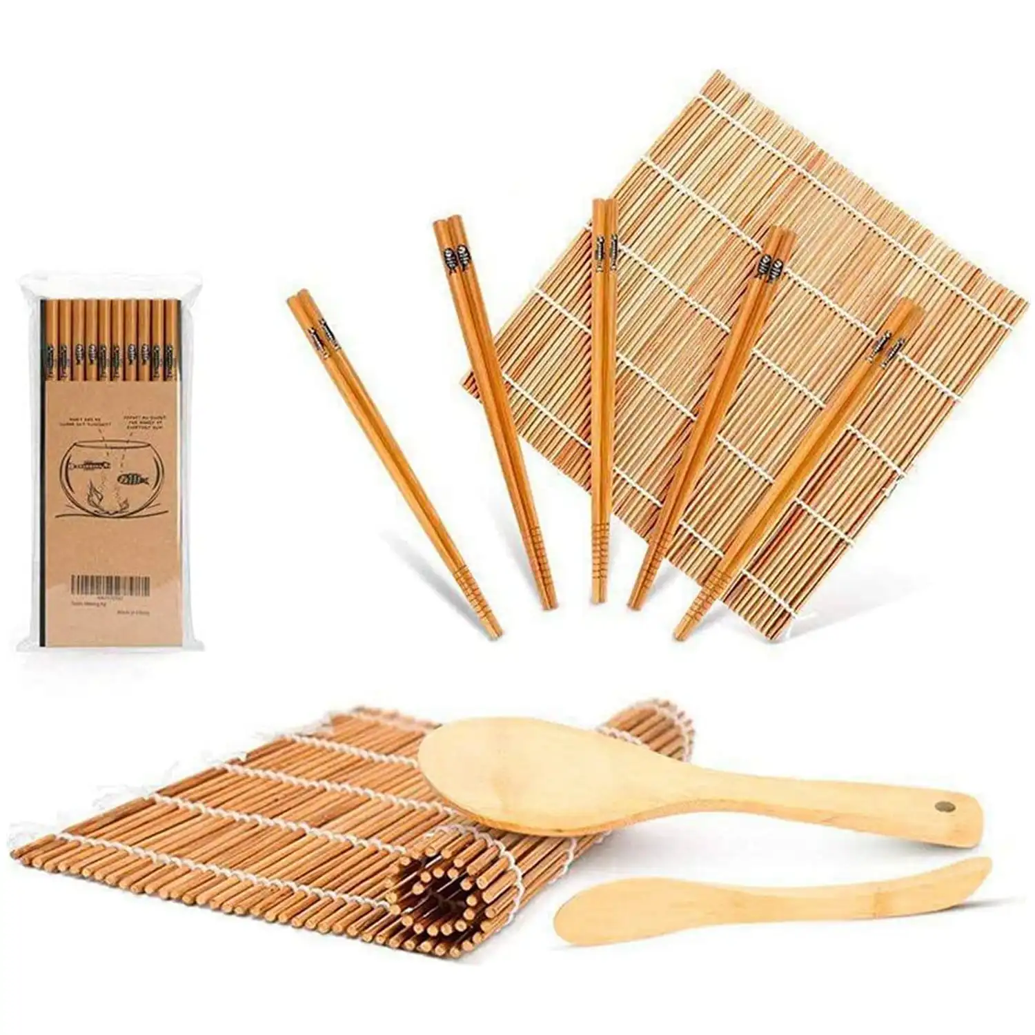 

Sushi Making Kit Bamboo Sushi Mat, Including 2 Sushi Rolling Mats, 5 Pairs of Chopsticks, 1 Paddle, 1 Spreader, 1 Beginner Guide