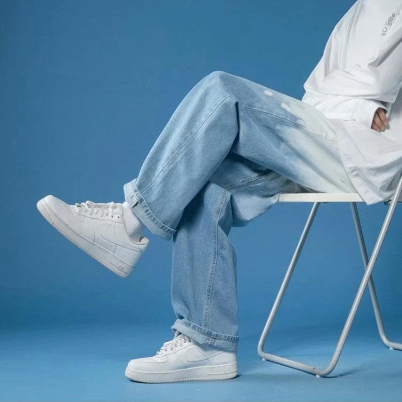 New Streetwear Hip Hop Gradient Blue Jeans Cargo Pants Men's Jeans Casual Straight Pant Joggers Pants Autumn Spring Men Clothing