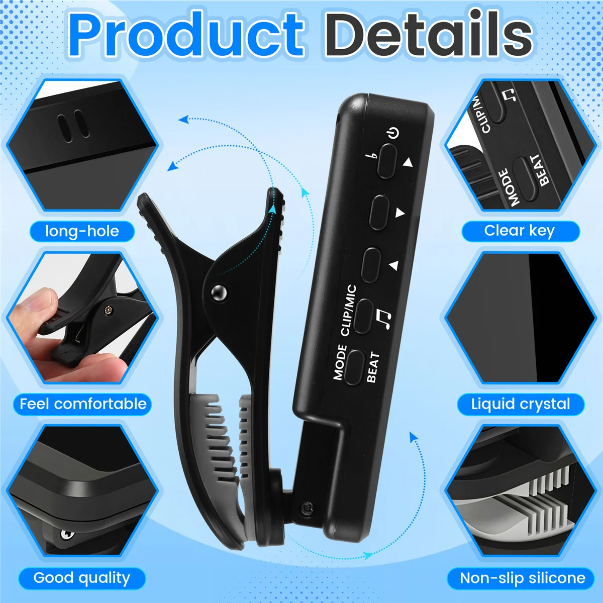 Гитарный тюнер 3 в 1 генератор метронома с большим ЖК-экраном и зажимом для