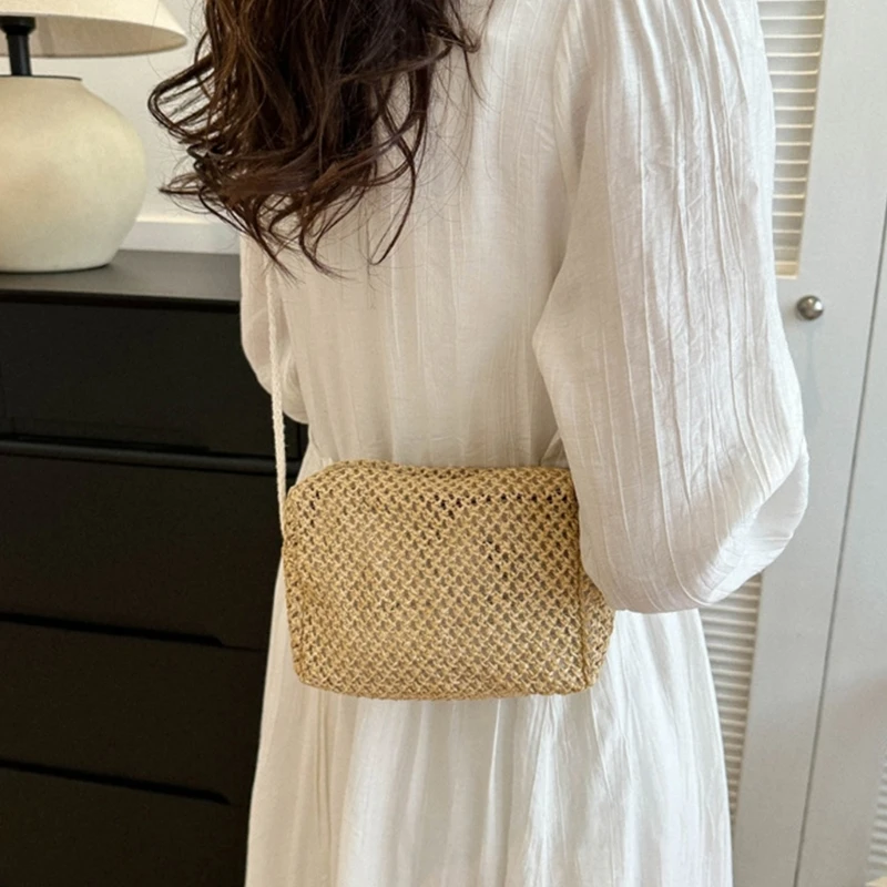 Летняя тканая большая сумка через плечо женская соломенная отпуск сумки